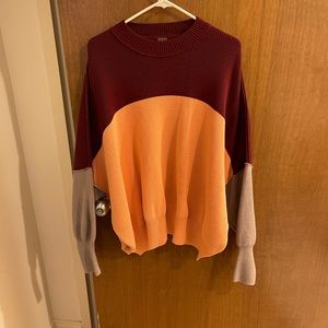 Free people- tri color sweater. Size M- wore 1 time